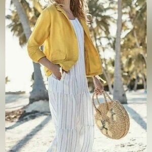 J. Jill Linen Rayon Drawstring Jacket Yellow Button Front Lagenlook Size Large